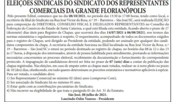 ELEIÇÕES SINDICAIS DO SINDICATO DOS REPRESENTANTES COMERCIAIS DA GRANDE FLORIANÓPOLIS