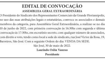NOVO Edital de Convocação Assembleia Geral Extraordinária - VENDA DA SEDE